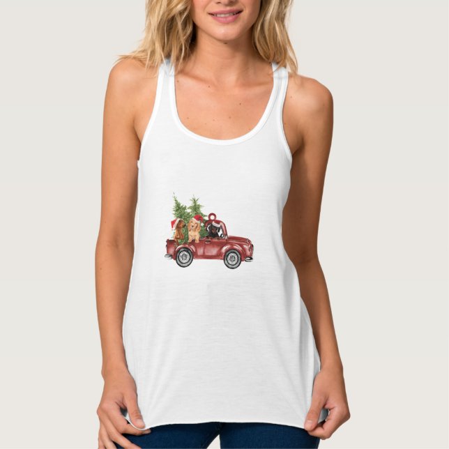 Camiseta Con Tirantes Dachshund En Coche Ornamentos De Navidad (Anverso)