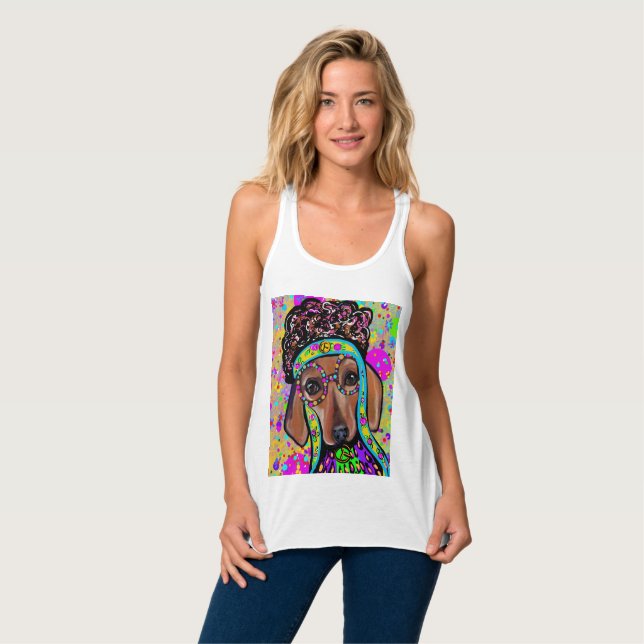 CAMISETA CON TIRANTES DACHSHUND ROJO       (Anverso completo)