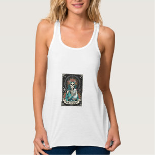Camiseta Con Tirantes Dama de Gatos Esqueleto Tarot Floral Gótico