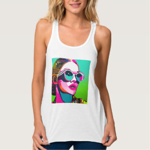 Camiseta Con Tirantes Dama Hipster Colorida con Gafas de Sol y Moño Deso