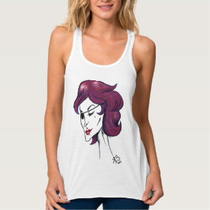 Camiseta Con Tirantes Dama Pirata Violeta Cabello Púrpura Arte Original 