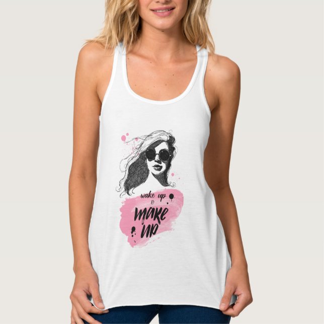 Camiseta Con Tirantes Despierten y maquillen (Anverso)