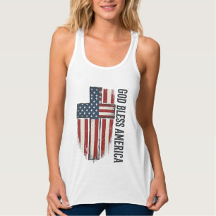 Camiseta Con Tirantes Dios bendiga a América Diseño de cruz patriótica v