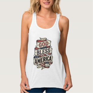 Camiseta Con Tirantes Dios Bendiga América Diseño Vectorial Patriótico V