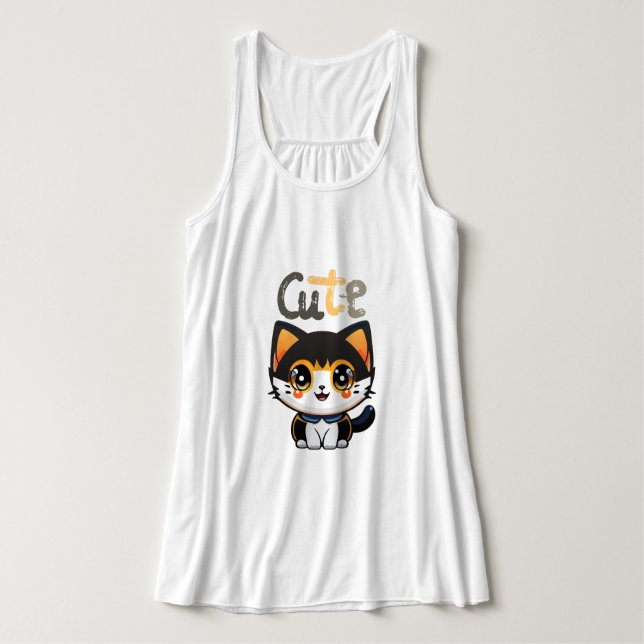Camiseta Con Tirantes Diseño de gato negro lindo| amantes de los gatos | (Diseño del anverso)