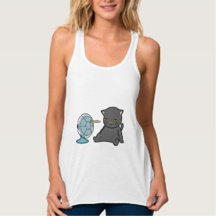 Camiseta Con Tirantes diseño de gatos de verano delante del ventilador
