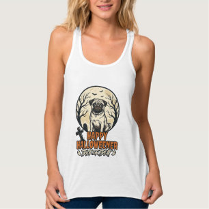 Camiseta Con Tirantes Diseño de grabado vintage de Pug Halloween Truco o