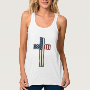 Camiseta Con Tirantes Diseño de vector de cruz patriótica angustiado_1
