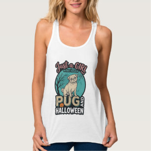 Camiseta Con Tirantes Diseño vector vintage de niña pug Halloween_1