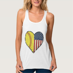 Camiseta Con Tirantes Diseño vectorial vintage corazón softball patrióti