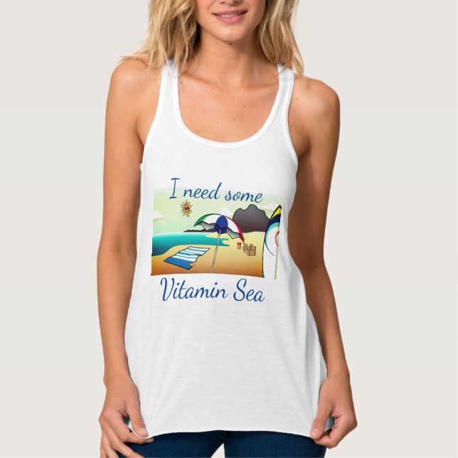 Camiseta Con Tirantes Divertida Playa "Necesito Un Poco De Vitamina." (Anverso)