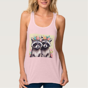 Camiseta Con Tirantes Dos adorables mapaches con coronas de flores