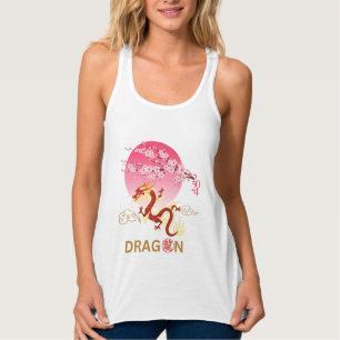 Camiseta Con Tirantes Dragón con flores de cerezo