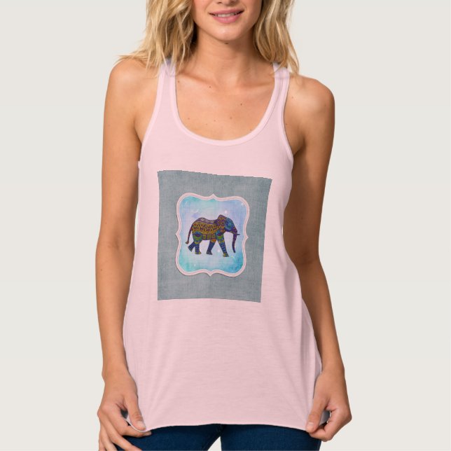 Camiseta Con Tirantes Elefante azul Boho (Anverso)