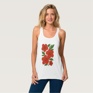 Camiseta Con Tirantes Elegancia Tropical Hibisco Rojo sobre Negro