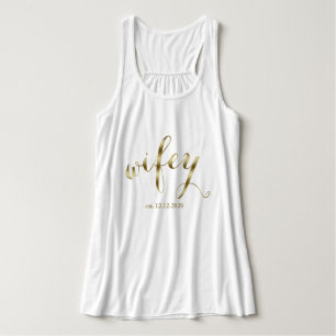 Camiseta Con Tirantes Elegante guion dorado "wifey", luna de miel