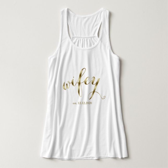 Camiseta Con Tirantes Elegante guion dorado "wifey", luna de miel (Diseño del anverso)