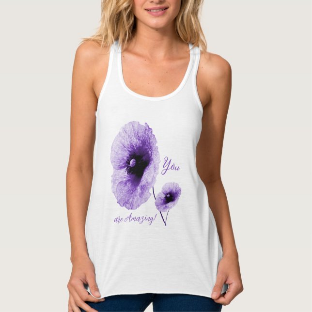 Camiseta Con Tirantes Elegante tanque femenino violeta floral arriba (Anverso)