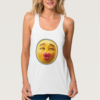 Camiseta Con Tirantes Emoji de Cara Besucona 3D con Labios Rojos y Coraz