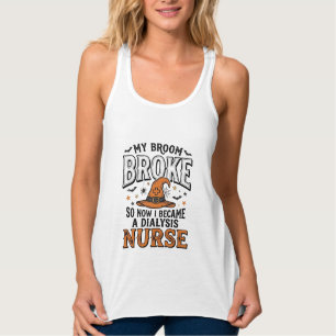 Camiseta Con Tirantes Enfermera de diálisis de Halloween Bruja Escoba Ro