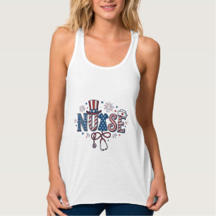 Camiseta Con Tirantes Enfermera Patriótica Diseño Vectorial de Grabado A