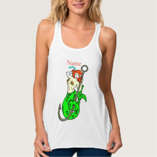 Camiseta Con Tirantes extremo del tanque de sirena de cola verde pelirro