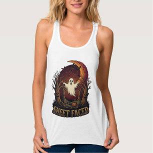 Camiseta Con Tirantes Fantasma con Sábana Halloween Árboles Espeluznante