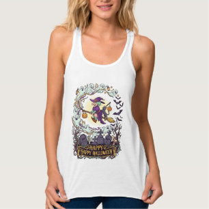 Camiseta Con Tirantes Feliz Halloween Bruja Escoba Gatos Negros Fantasma