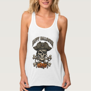 Camiseta Con Tirantes Feliz Halloween Cráneo de Pirata Huesos Cruzados C