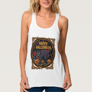 Camiseta Con Tirantes Feliz Halloween Gatos Negros Calabazas Huesos_1