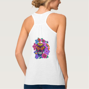 Camiseta Con Tirantes Felt Look Skull and Flowers   Día de los Muertos