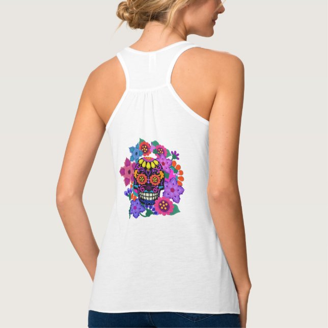 Camiseta Con Tirantes Felt Look Skull and Flowers | Día de los Muertos (Reverso)