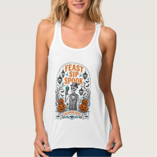 Camiseta Con Tirantes Fiesta de Calabaza Esqueleto Halloween Banquete Be