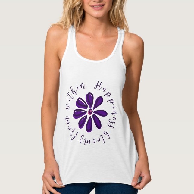 Camiseta Con Tirantes Flor de "felicidad florece desde adentro" motivado (Anverso)