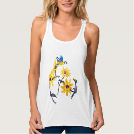 Camiseta Con Tirantes Floral Bird Art Yellow Sunflowers