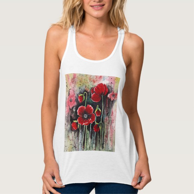 Camiseta Con Tirantes Flores De Adormidera En Acuarela (Anverso)