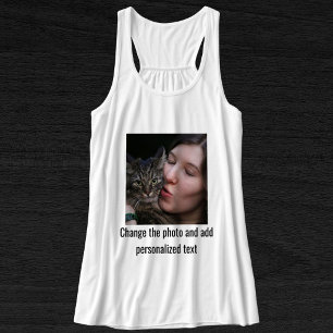 Camiseta Con Tirantes Foto personalizada de gato negro y blanco mamá fam