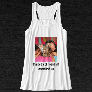 Camiseta Con Tirantes Foto personalizada de gato negro y blanco mamá fam