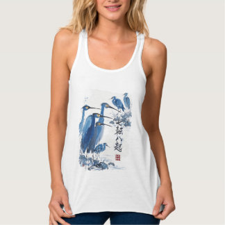 Camiseta Con Tirantes Garza Azul Lavado de Tinta Japonesa Pájaro Natural
