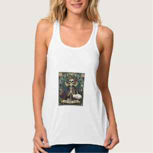 Camiseta Con Tirantes Gata Señora Haloween Esqueleto Floral Luna Brújula
