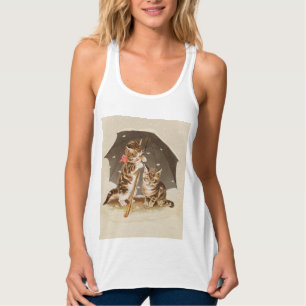 Camiseta Con Tirantes Gatitos antiguos bajo paraguas arte de gato antigu