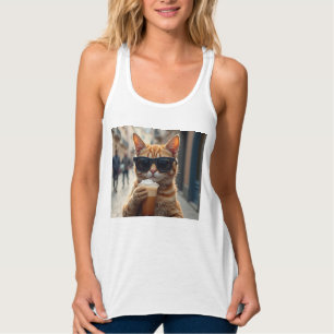 Camiseta Con Tirantes Gato bebiendo café en una calle