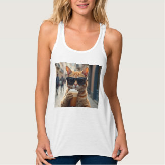 Camiseta Con Tirantes Gato bebiendo café en una calle