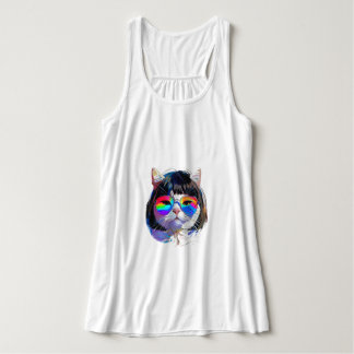 Camiseta Con Tirantes Gato con peluca y gafas de sol (Cuadro #7)