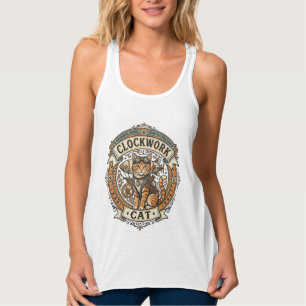 Camiseta Con Tirantes Gato de relojería Gato Steampunk Arte vectorial vi
