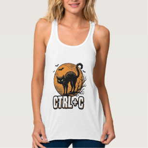 Camiseta Con Tirantes Gato Espeluznante CTRL C Diseño Vectorial Vintage