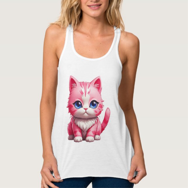 Camiseta Con Tirantes Gato Kitty Rosa (Anverso)
