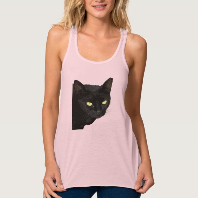 Camiseta Con Tirantes Gato negro con bello arte vector de ojos amarillos (Anverso)