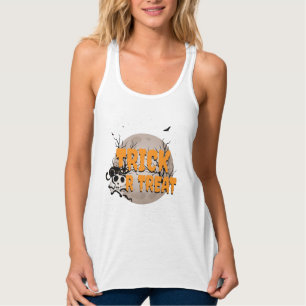 Camiseta Con Tirantes Gato Negro y Calavera Truco o Trato Halloween