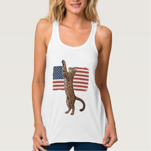 Camiseta Con Tirantes Gato Patriótico Bandera Americana Diseño Vectorial